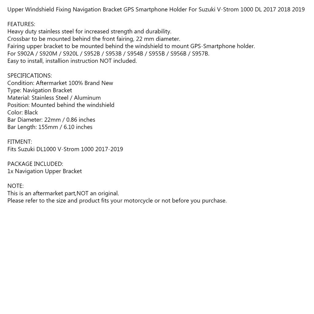 GPS Phone Bracket Holder Rod 22mm Bar Fit for Suzuki DL1000 XT V-Strom 2017-2019