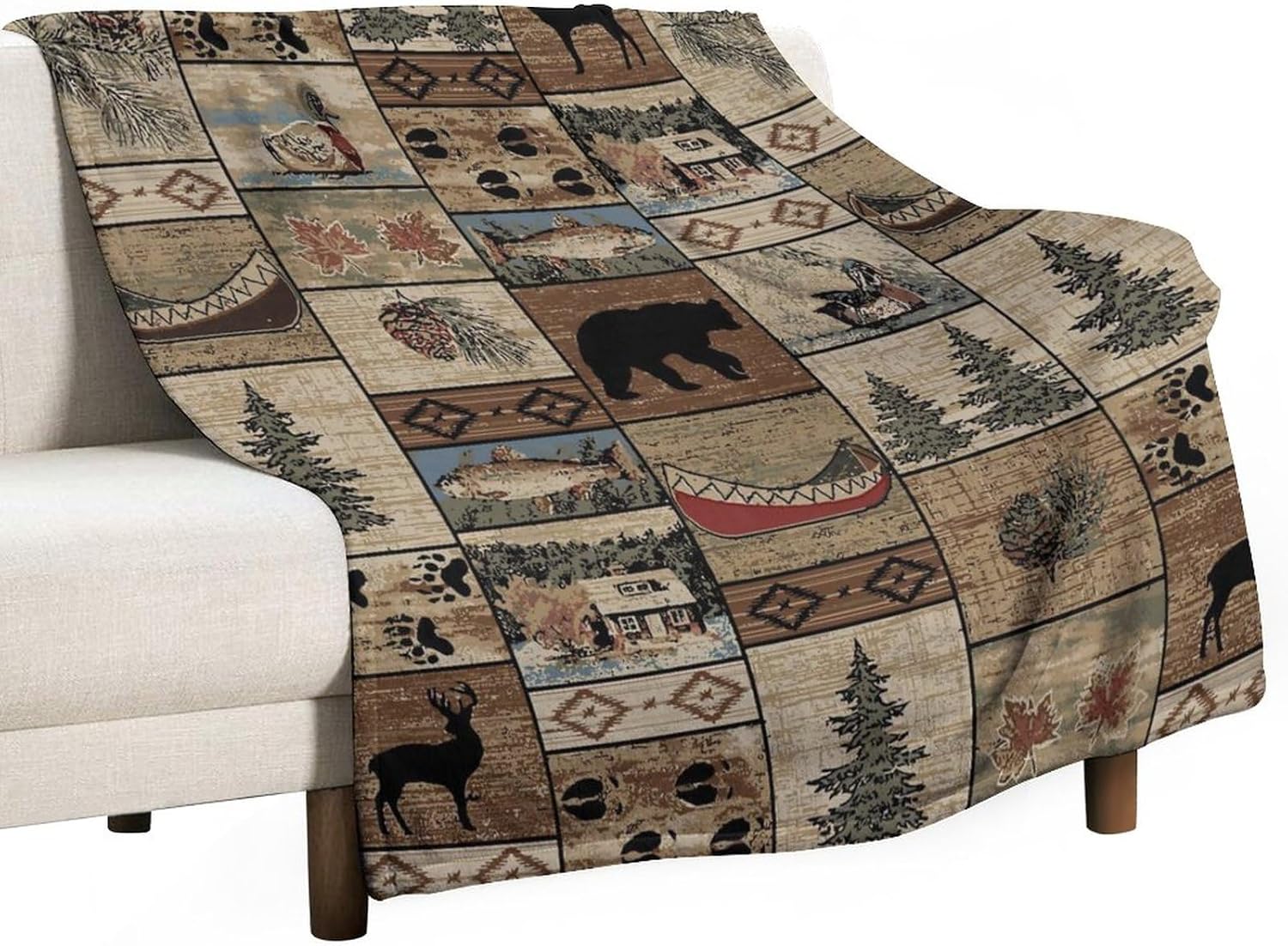 Jmg Household Supplies Unisex Coral Retro Farmhouse Bedding Fleece Throw Blanket,Rustic Cottage Bear Boat Deer Duck Country Style All Season Flannel Soft Warm Micro