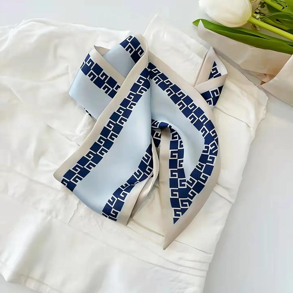 High-Grade Light Blue Series Silk Scarf for Women, Aesthetic Boho Hair Scarf Wrap, Party Holiday Beach Weekend Unique Chic