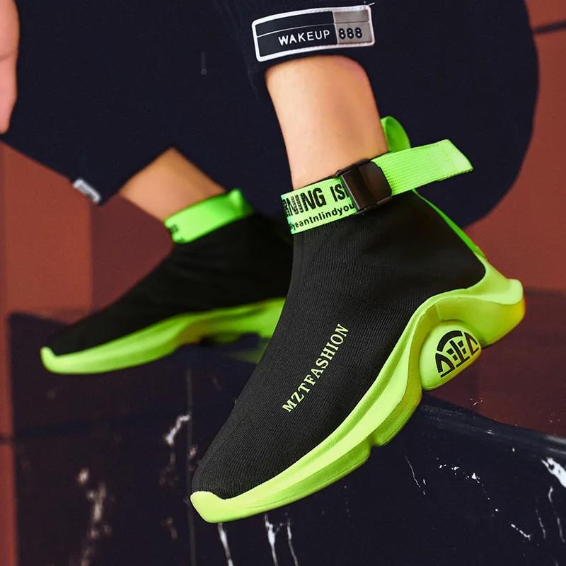 New Men Breathable Knit Casual Sock Shoes Spring Summer Flat Skate Sport Shoes Young Man Slip-on Sneaker