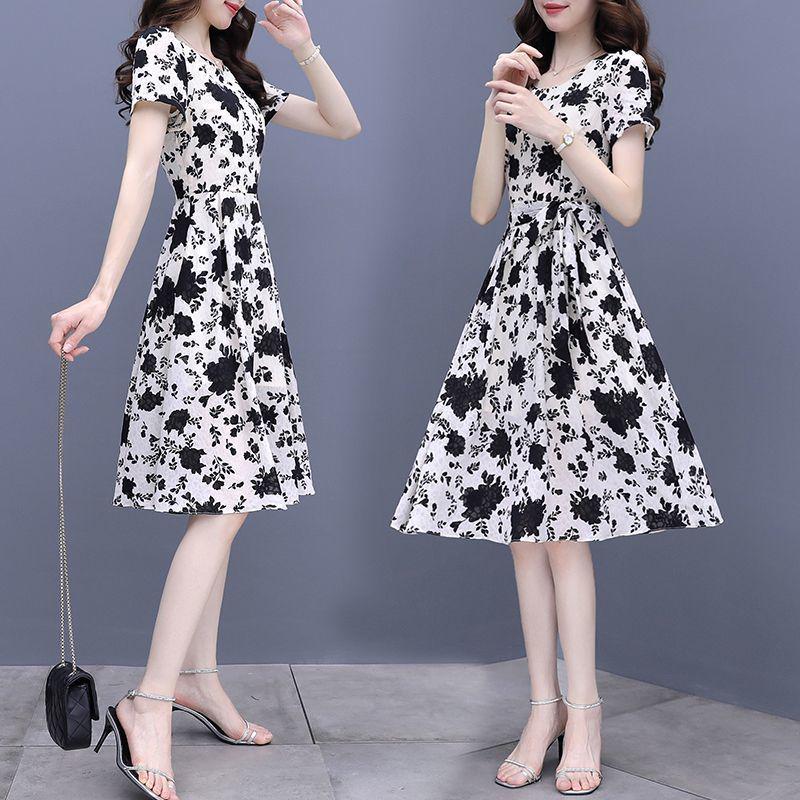 Floral Print Short Sleeve Dress for Petite Women