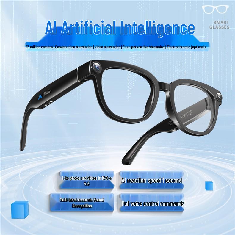 Q1 EyeVue AI Smart Glasses: Voice Control, Photo Translation, Bluetooth Calls, Music & Recording.