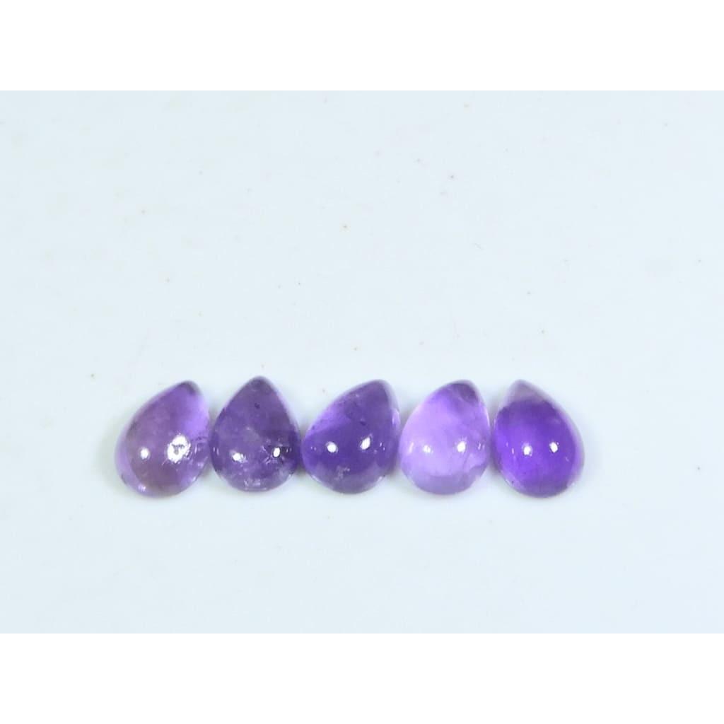 7X10MM Natural Amethst Ring Size Pear Cabochon Loose Gemstone 5Pcs Lot 9Cts A-442