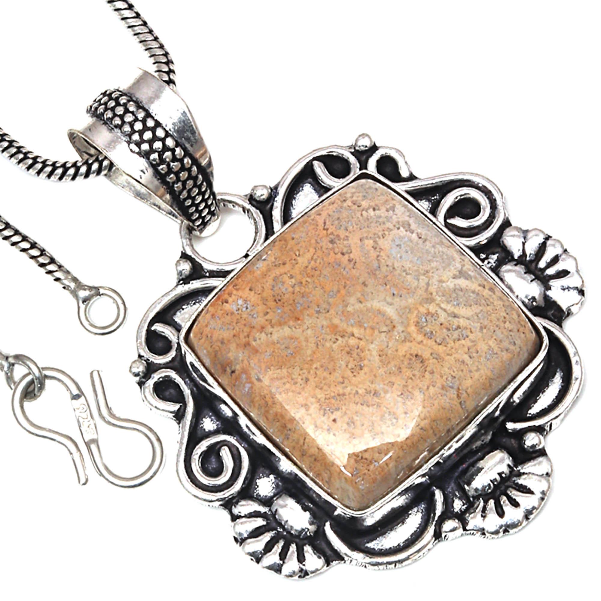 

Pendant Fossil Coral Gemstone Valentine Day Gift Silver Jewelry 1.75