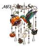 Whimsical Bat And Black Cat Decor Halloween Acrylic Wind Chime Pendant, Crystal Suncatcher Hanging Ornaments, Decorative Luminous Pumpkin Porch
