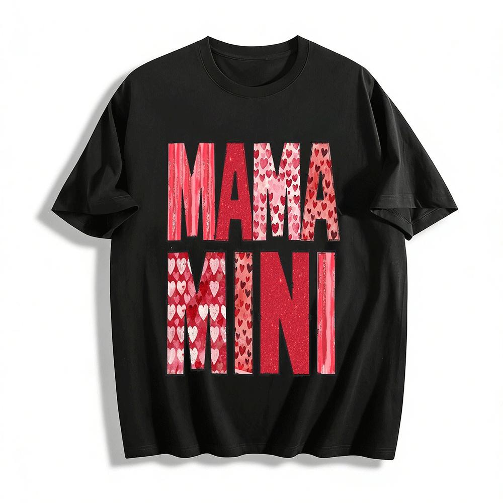 Valentine s Day Mama Mini Matching Heart Print Family Tops Pure cotton T-shirt XXS
