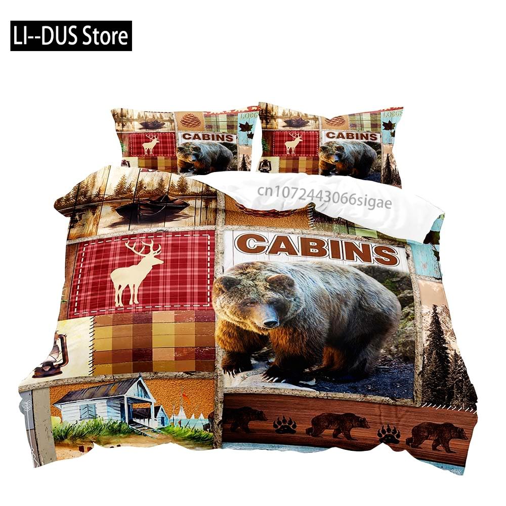 Moose Black Bear Duvet Cover Queen Set Wildlife Deer Bedding Set Rustic Bedroom Decor for Men Boyfriend Teen Boy2 Pillowcases