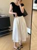White A-line Pleated High-Waisted Umbrella Skirt - Women's 2025 Summer Mid-Length Flare Design
