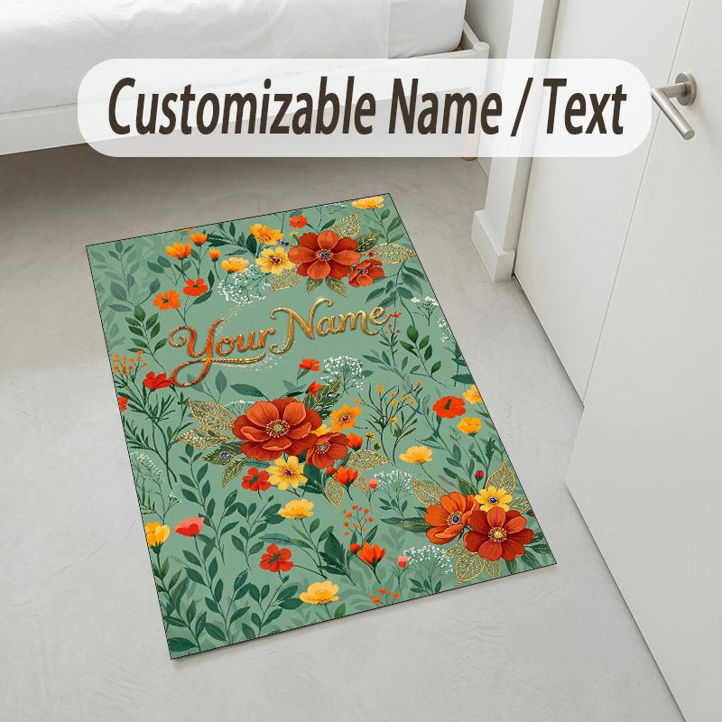 Floral Butterfly Garden Theme Soft Crystal Velvet Rug Custom Name & Text Print Non Slip Floor Rug for Bedroom Living Room