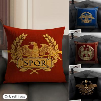 Gold Imperial Eagle Rome Spqr Cushion Cover Natural Linen Organic Fabric Double-Sided Printing Sofa Home Decor Gift Pillow Case