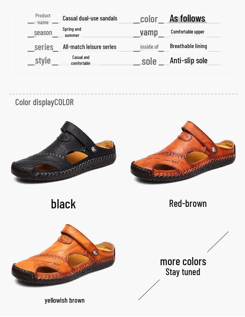 Men's Two-Wear Closed-Toe Sandals & Slippers - Hand-Stitched, Plus Size, Summer Beach Style