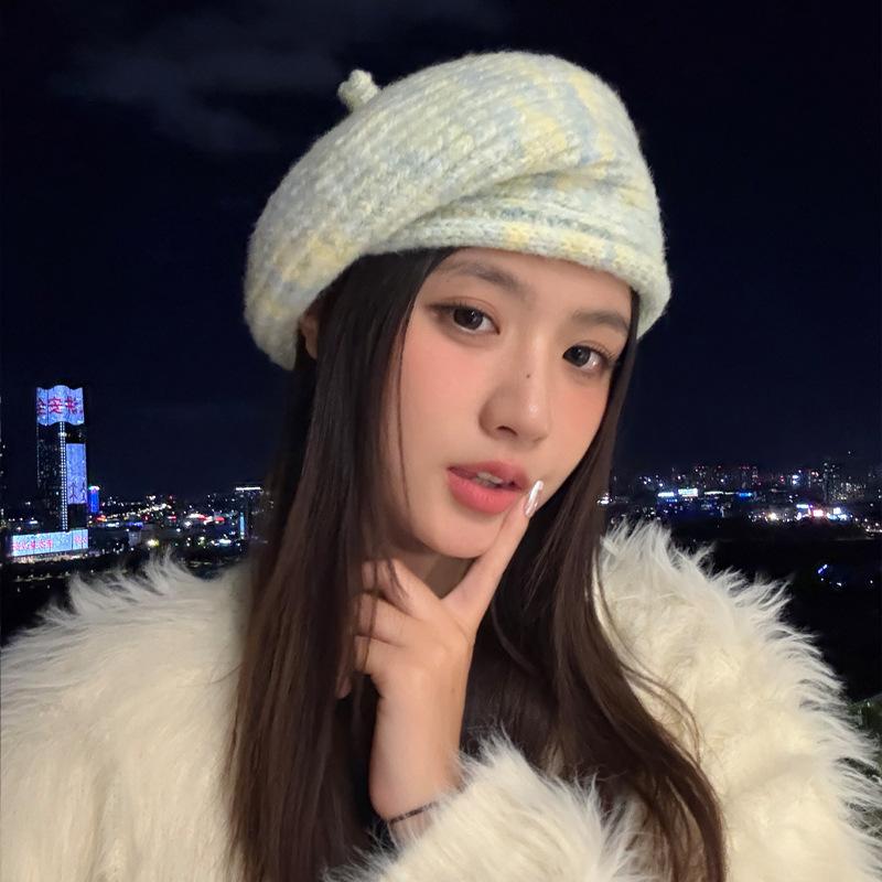 Winter hat women's fleece warm knitted wool hat big head circumference beret fashionable versatile stacking hat