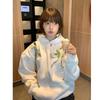 Embroidery retro heavy industry machine embroidery hooded sweater women's casual lazy wind fleece thickened men's hoodie autumn and winter coat