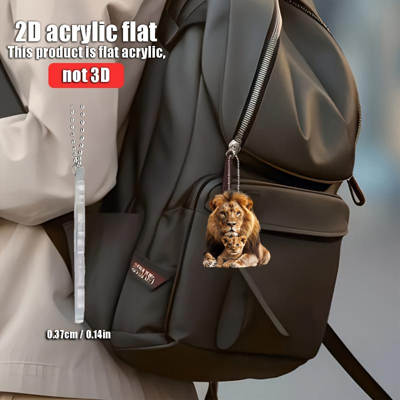 Płaski akrylowy wisiorek 2D z podwójnym lwem - dekoracja do samochodu, domu, akcesoria do plecaka, breloczek, idealny prezent dla miłośników zwierząt