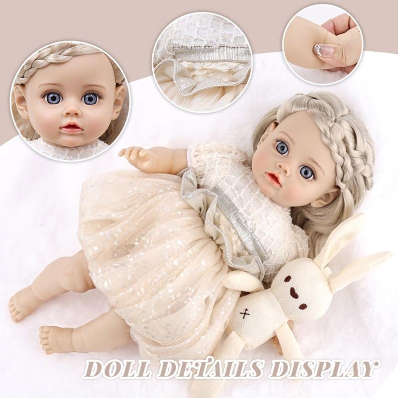 Realistic 14inch Vinyls Newborns Baby Girl Doll Realistic Child Toy Soft Doll Vinyls with Stuffed Toy Collectible