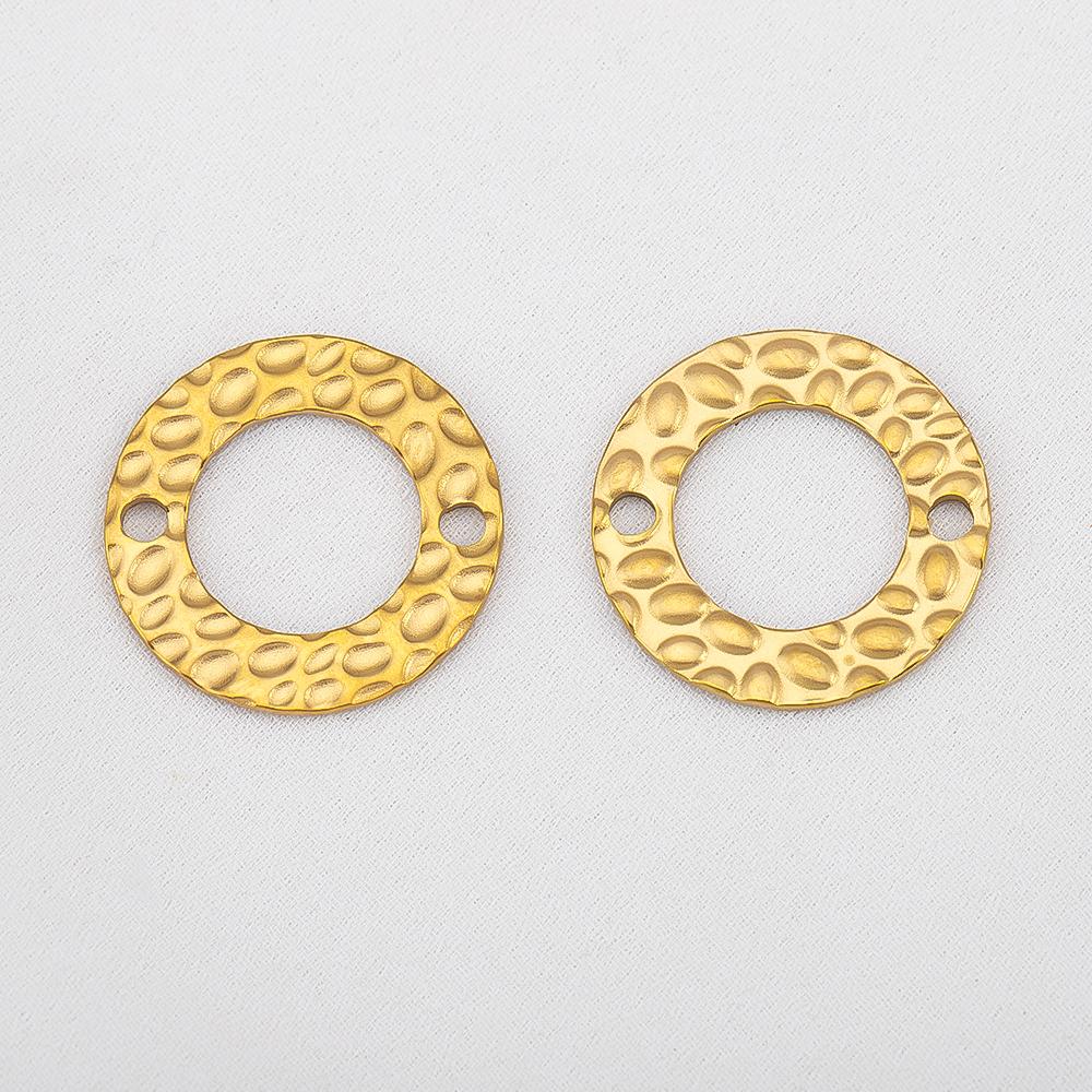 10Pcs Stainless Steel Embossed Pleats Double Hole Circle Charm Pendant Necklace Cabochon Tray Bezel Blank Setting Jewelry Making