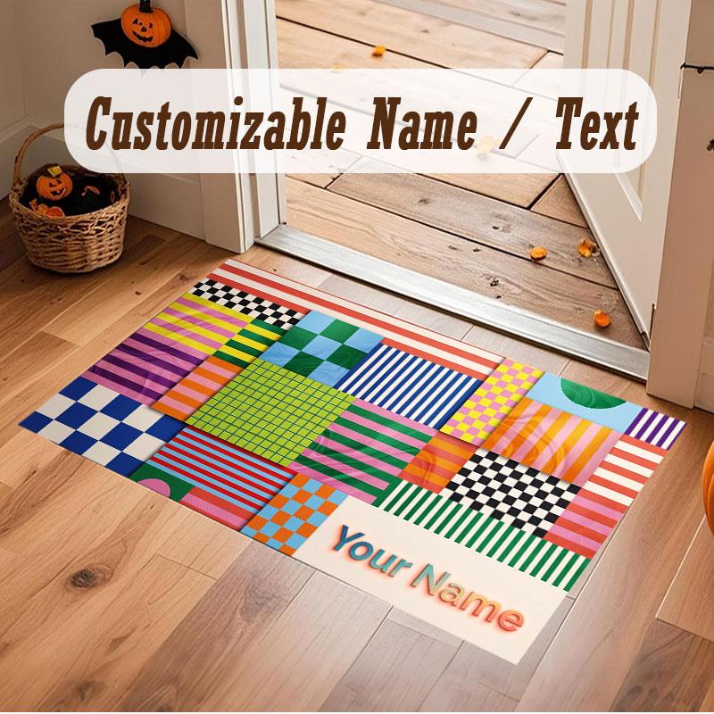Abstraktes Geometrisches Thema Kristall Samt Boden Teppich Personalisiert Benutzerdefinierter Name Text Warmer Teppich Heim Dekoration