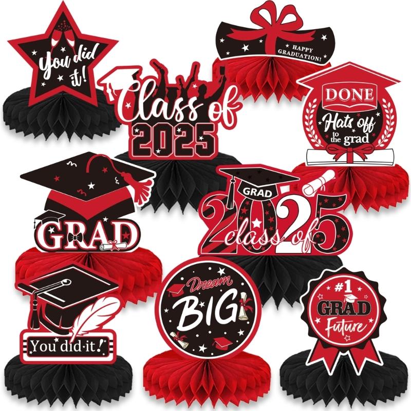 9pcs Graduation Celebration Honeycomb Decors Set Party Decoration For Tabletops Use At Parties And School Functions