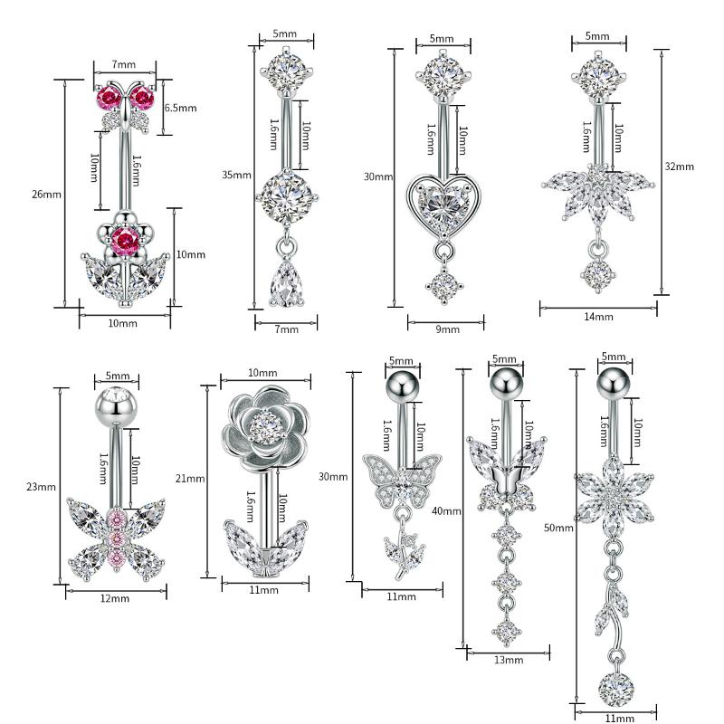 1Pcs  Stainless Steel Zircon Belly Button Ring Butterfly Flower Belly Button Stud Micro-Set Round Belly Button Piercing