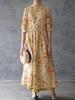 Women Vintage Shirtdress Print Floral Stand Long Sleeve Spring Button A-Line Chinese Style Dress