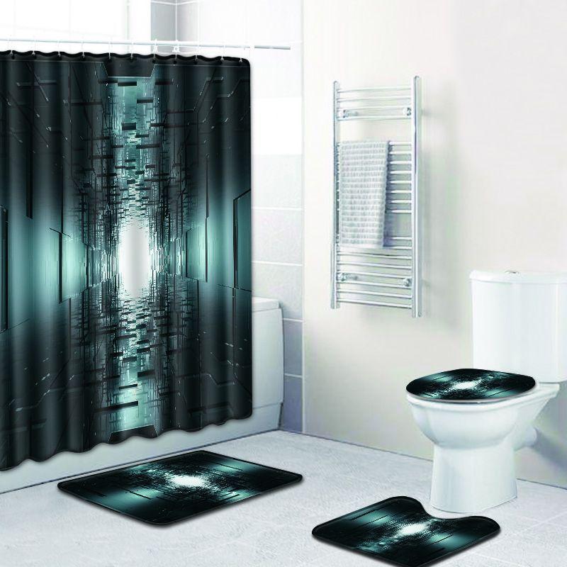 Creative 3D Printing Bathroom Non-Slip Floor Mat Shower Curtain Combination Carpet European And American Style