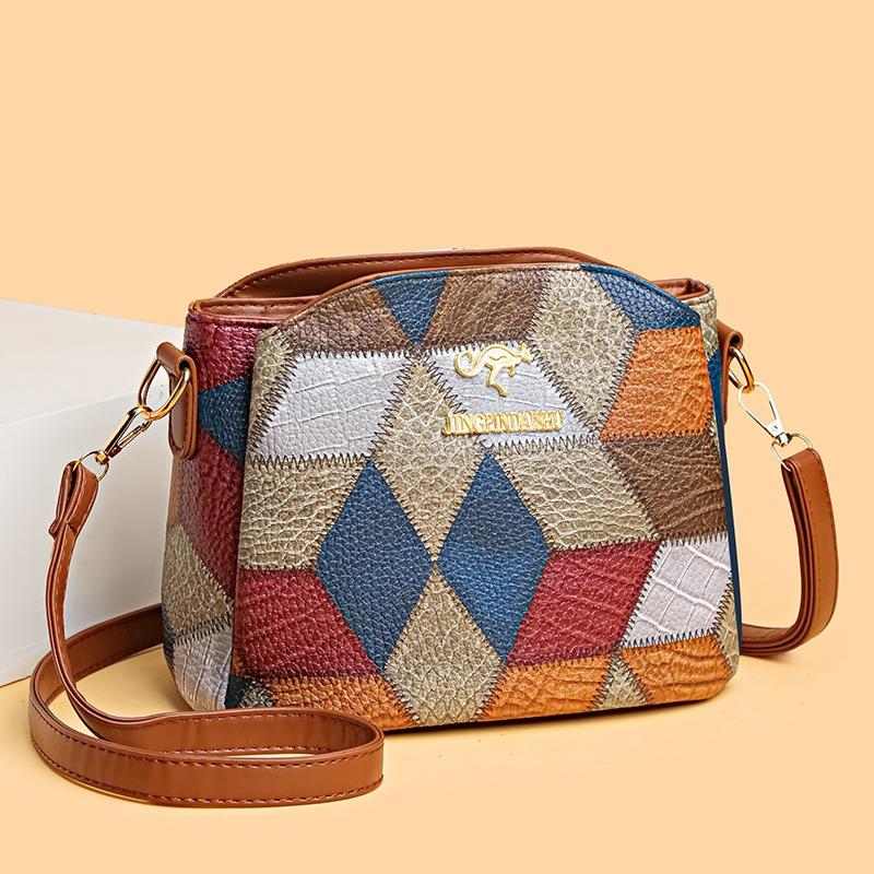 Spleißen kontrastfarbenes Rautenmuster kleine quadratische Tasche neu retro vielseitige Umhängetasche mit mehreren Fächern und großem Fassungsvermögen