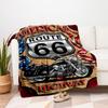 Route 66 Motorcycle Tin Sign USA Flag Decor Metal Poster Wall Art Gift 8x10inBlanket Flannel Throw Blanket for Sofa, Bed, Travel, Camping, O