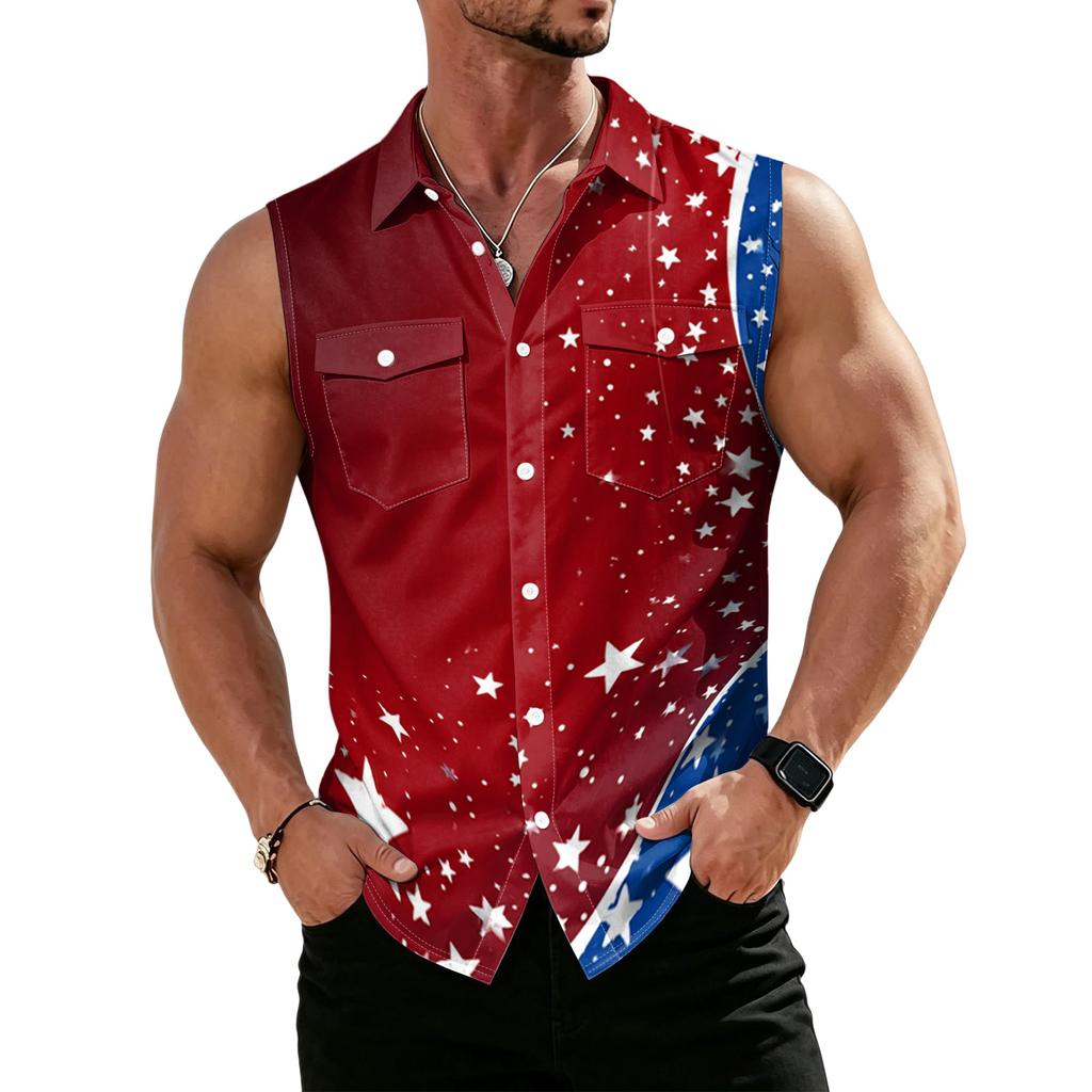 Men's Workwear Lapel Button-Down Vest Shirt - Lightweight Sleeveless Top