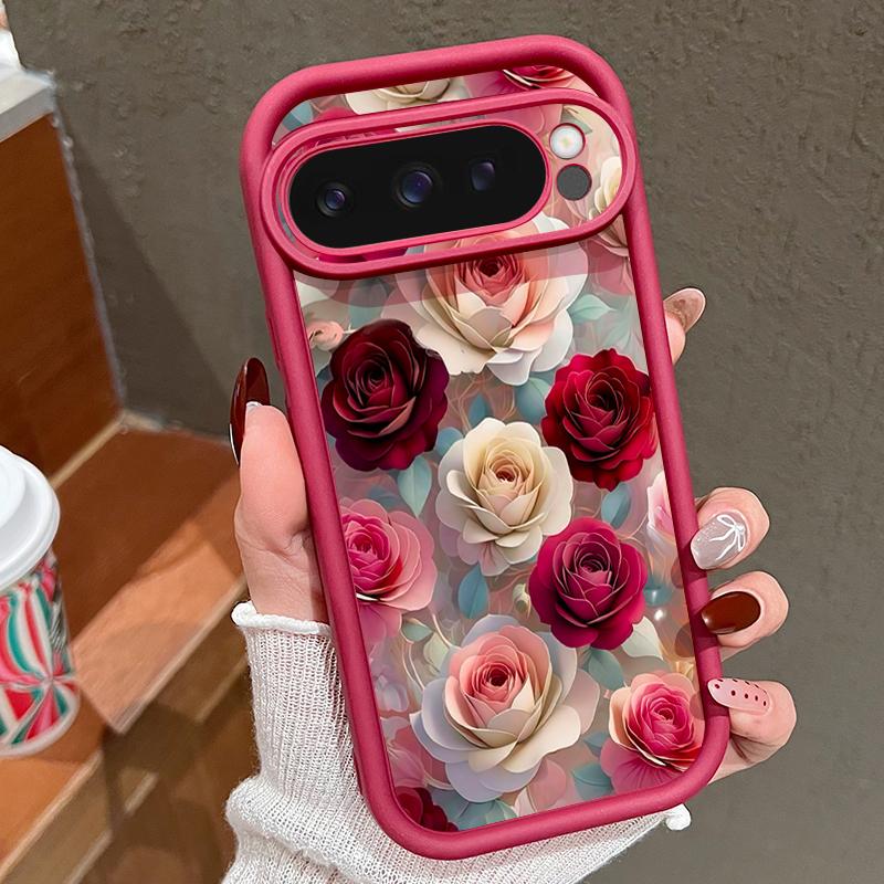 Weiche TPU-Handyhülle Für Google Pixel 10 9 8 7 Pro Pixel 9 10 Pro XL 7A 8A 9A Stoßfest Rote Rose Blumenmuster Silikonhülle