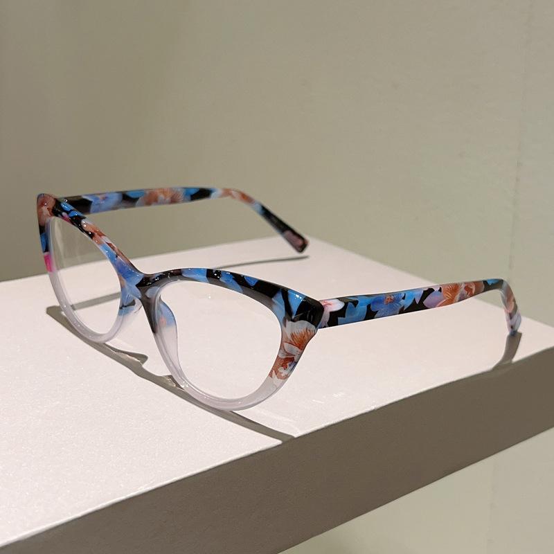 Irregular Pattern Contrasting Plastic Cat Eye Frame Reading Glasses Casual and Fashionable Anti Blue Light Presbyopia Eyeglasses