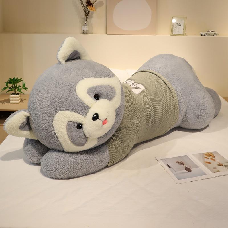 Large sweater cute raccoon throw pillow plush toy doll lying down raccoon doll girl soothing doll