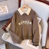 Damen Polokragen Halbreißverschluss Sweatshirt Buchstabendruck Locker Lässig Crop Top