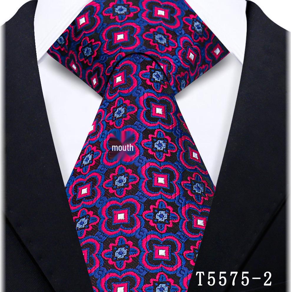 Men s Retro Korean Style Floral Plaid Tie, Polyester Jacquard Hand-tied