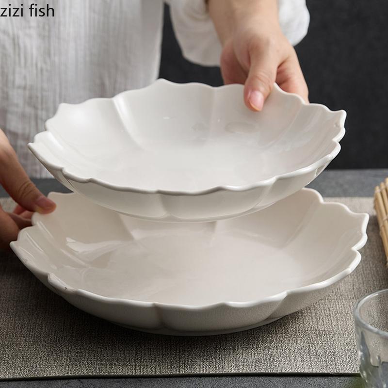 Ren Vit Keramisk Petal Djup Tallrik Hög Skönhet Salladstallrik Dessert Snacks Tallrik Pastatallrikar Molekylär Mat Specialitet Porslin