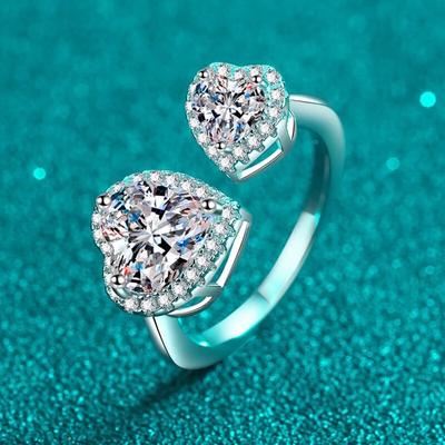 2,5 Karatgewicht Herzschliff Echte Moissanit Eheringe für Frauen Verstellbares 925er Sterlingsilber Geburtstagsgeschenk für Mädchen Großhandel
