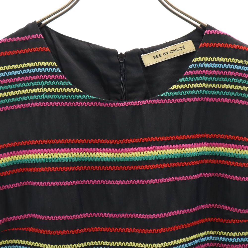 SEE BY CHLOE 100% Silk Border Pattern No Sleeve Mini Dress 4 Black Women Used