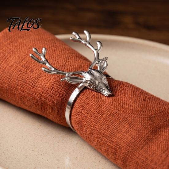 Elegant Wedding Table Accessories Christmas Deer Napkin Ring, Metal Elk Head Holder, Reusable Thanksgiving Decor Holiday Ring for Dining Winter Party