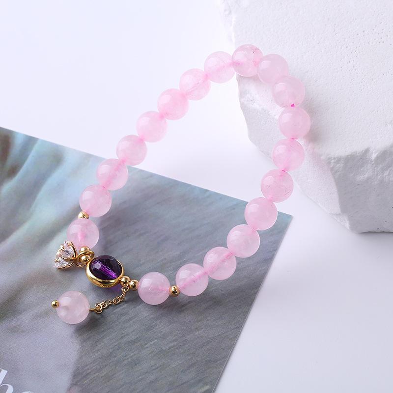 Pink Crystal Bracelet for Women, Natural Crystal Heart Bracelet Holiday Gift