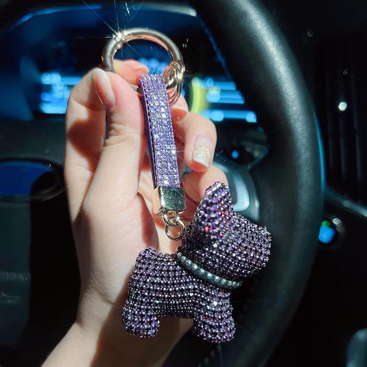 New Diamond Bulldog Puppy Keychain: Cute & Exquisite Charm for Keys or Bags