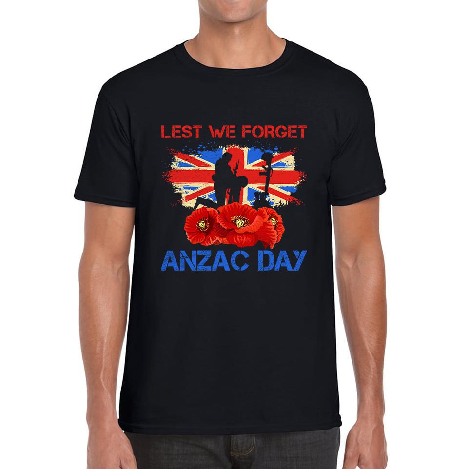 Poppy Flowers Lest We Forget Anzac Day British Veterans Remembrance Day Unisex Mens T Shirt Womens Tops Tees 3XL