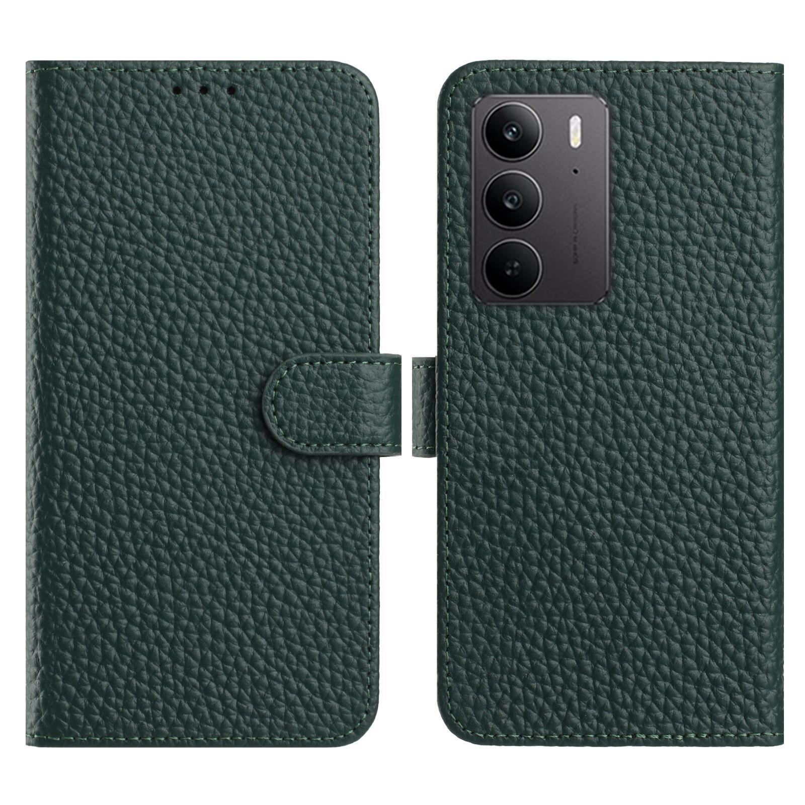 

Flip Phone Case For Realme C75 4G/P3x 5G/Narzo 80x 5G Wallet Stand Litchi Texture Genuine Cow Leather Cover Green