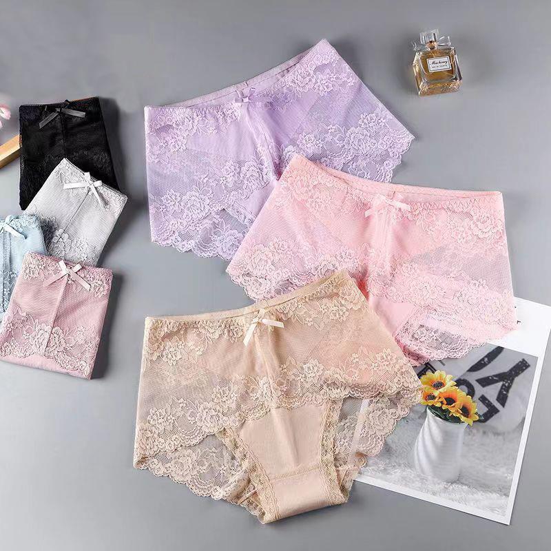 Mid-High Waist Lace Cotton Women's Panties - Sexy, Breathable, Antibacterial, plus Size, Pure Desire
