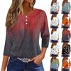 Women's T Shirt Tee Print Button  3/4 Sleeve Daily Weekend Fashion Basic Round Neck Regular Top