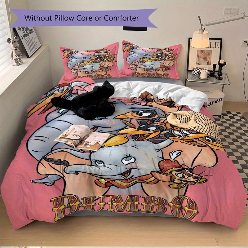 3pcs Dumbo Elephant & Friends Quilt Set Soft and Comfortable Bedroom, Guest Room and Dorm Decor Bedding Set 1 Quilt Cover + 2 Pillowcases.S046