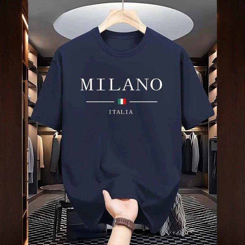 Men's Milan Print Loose Fit Cotton T-shirt - Summer Casual Sports Round Neck Short Sleeve.