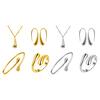 4 Pcs/Set Women Jewelry Set Water Drop Shape Polished Metal Adjustable Open Design Earrings Necklace Bangle Ring Set Lady Daily Jewelry