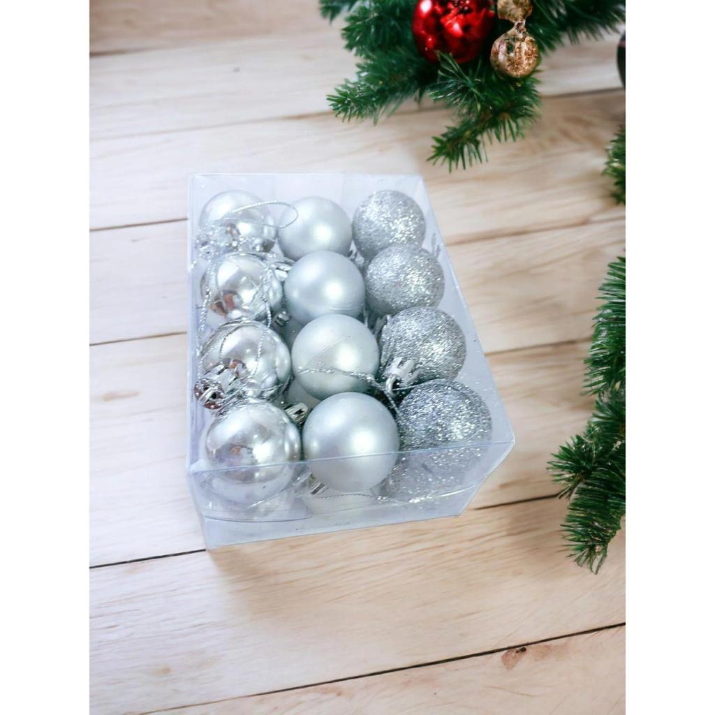 12 Red and 12 Silver Small Christmas X-Mass Tree Decoration Balls Hangings Ornaments Christmas Hanging Tree Balls Holiday New Year