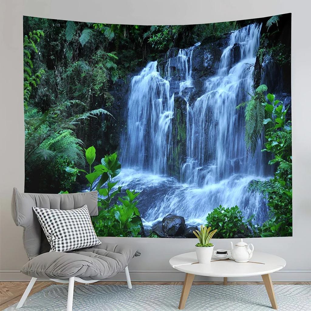 Tropical Forest Waterfall Tapestry Office Living Room Decoration Home Wall Tapestry