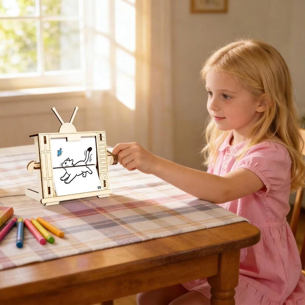 Educational STEM Science Toy Wooden DIY Assembly Toy Hand Cranked Animation Machine  For Children