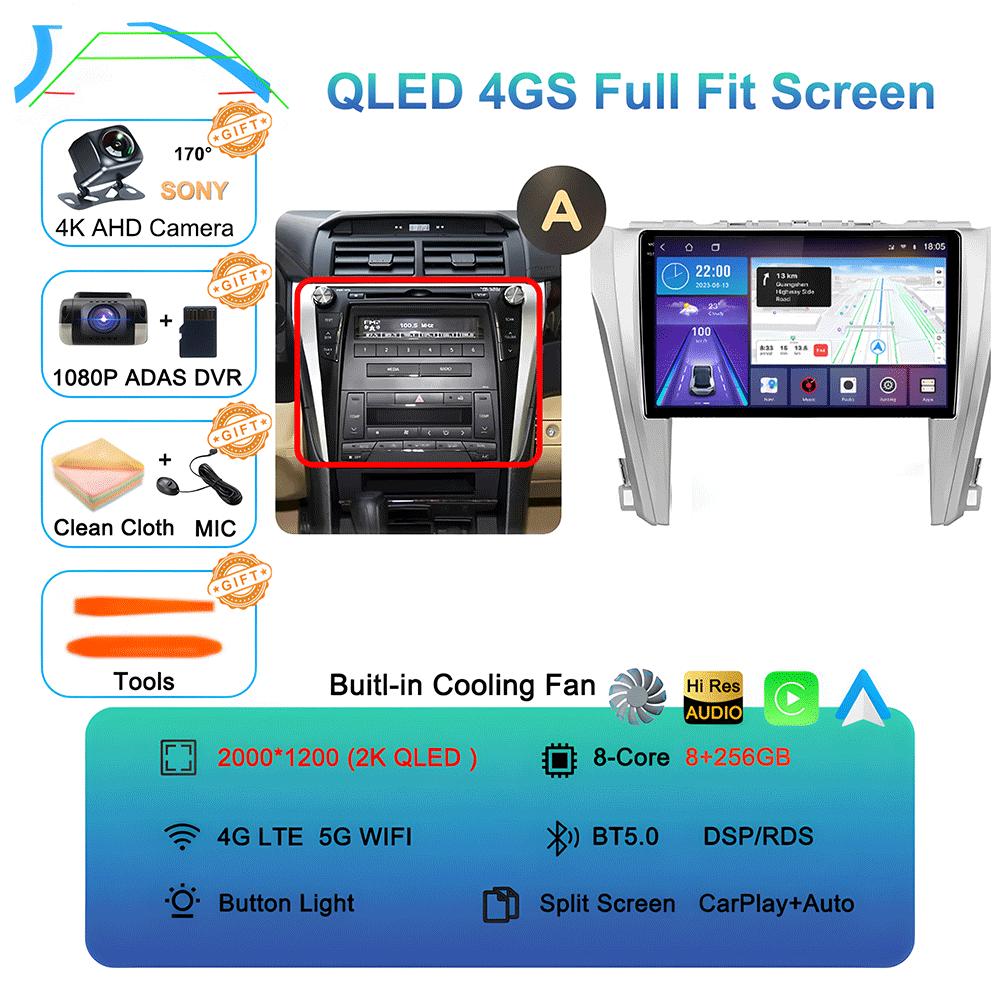 Car Radio Android 14 Carplay Auto For Toyota Camry 7 XV 50 55 2011-2014 Multimedia Video Player Navigation Stereo GPS No 2din 4G